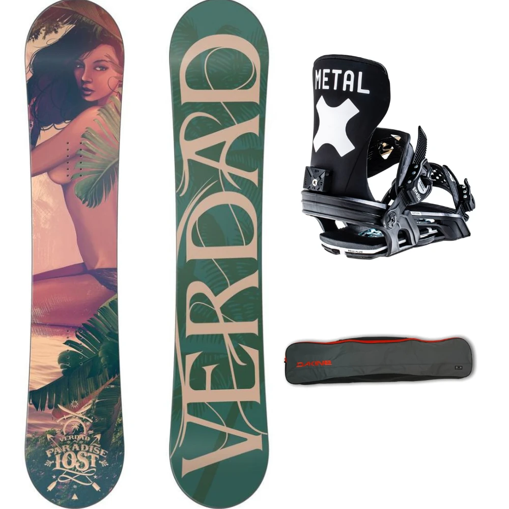 Paradise Lost 155W Snowboard + Axtion Black Snowboardbindingen + Pipe Snowboardbag Steel Grey 157